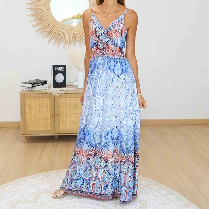 Robe femme été fluide bleue élégante