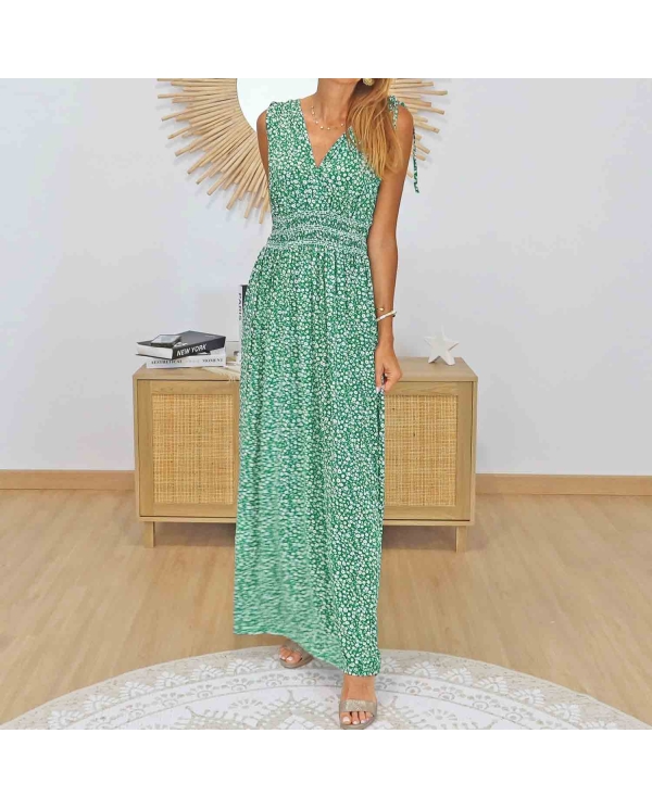 Robe longue magique Camille verte imprimé Liberty