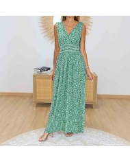 Robe longue fleurie verte femme