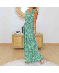 Robe bohème chic verte imprimé fleurs