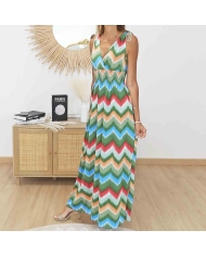 Robe longue été femme coloris vert et bleu ciel