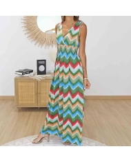 Robe longue magique Mila verte femme motifs chevrons multicolores