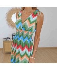 Robe bohème chic femme motif graphique vert