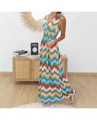 Robe longue femme fluide imprimé chevrons verts