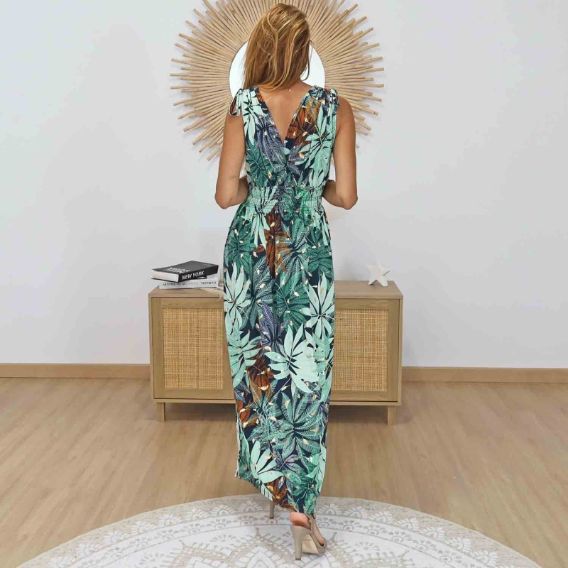 Robe magique femme verte décolleté V croisé