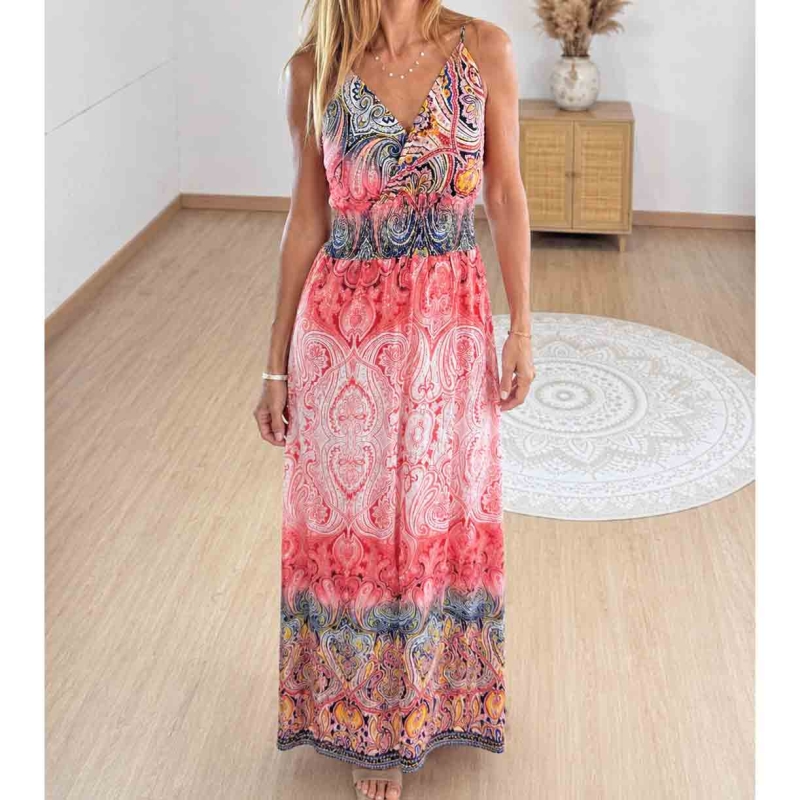 Robe magique femme corail taille smockée