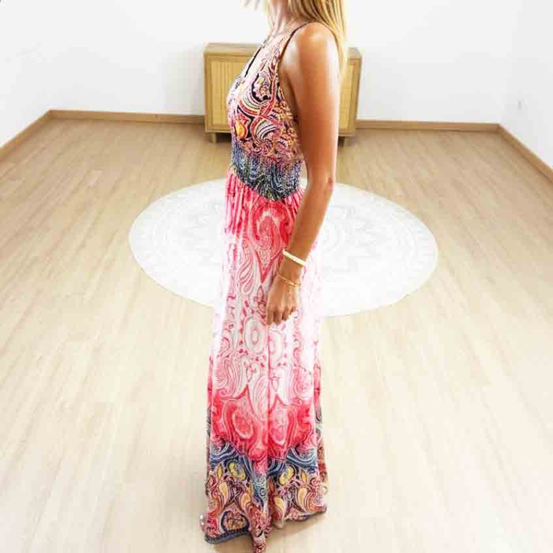 Robe longue fluide corail femme décolleté V