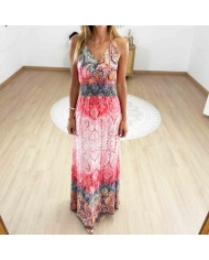 Robe longue magique Carla corail femme imprimé cachemire