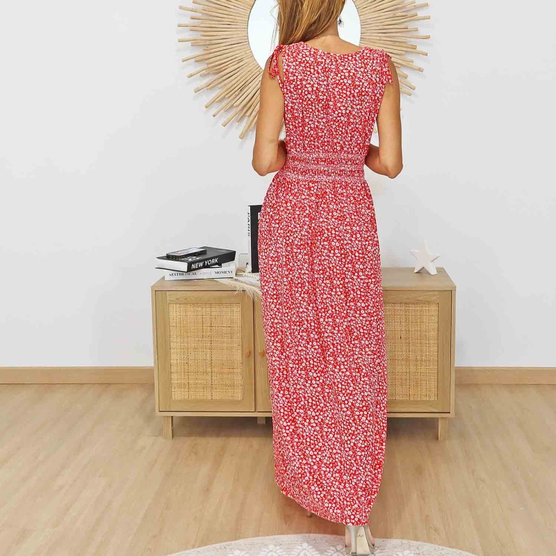 Robe magique femme rouge taille smockée