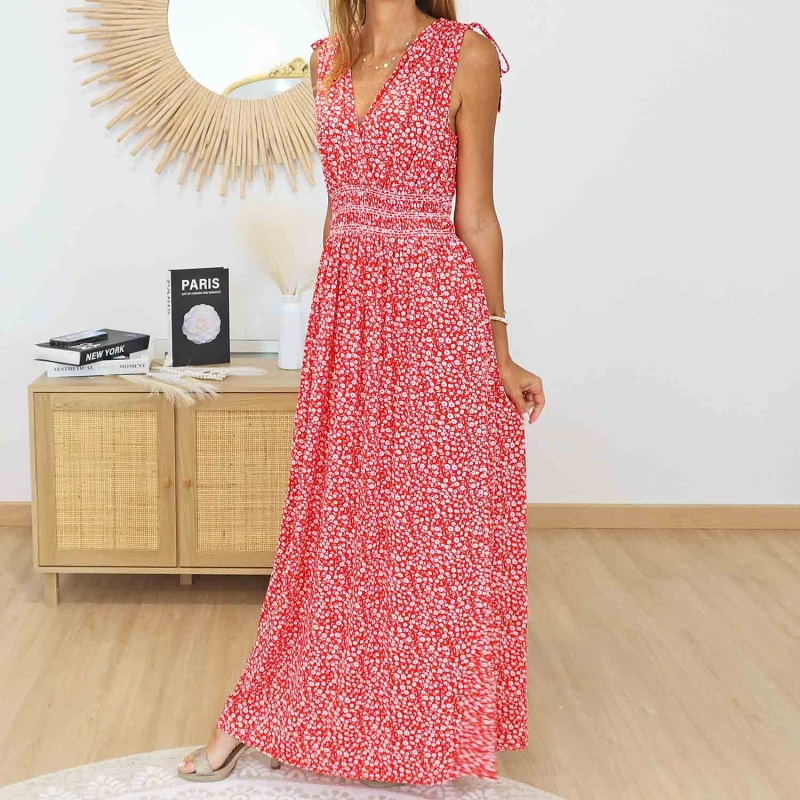 Robe longue magique Camille rouge imprimé liberty femme