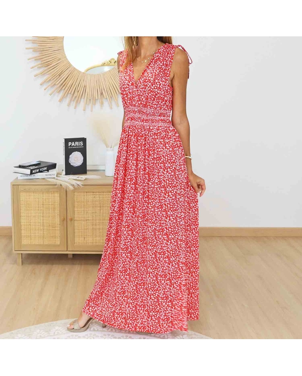 Robe longue magique Camille rouge imprimé liberty femme