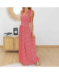 Robe longue été femme imprimé petites fleurs blanches
