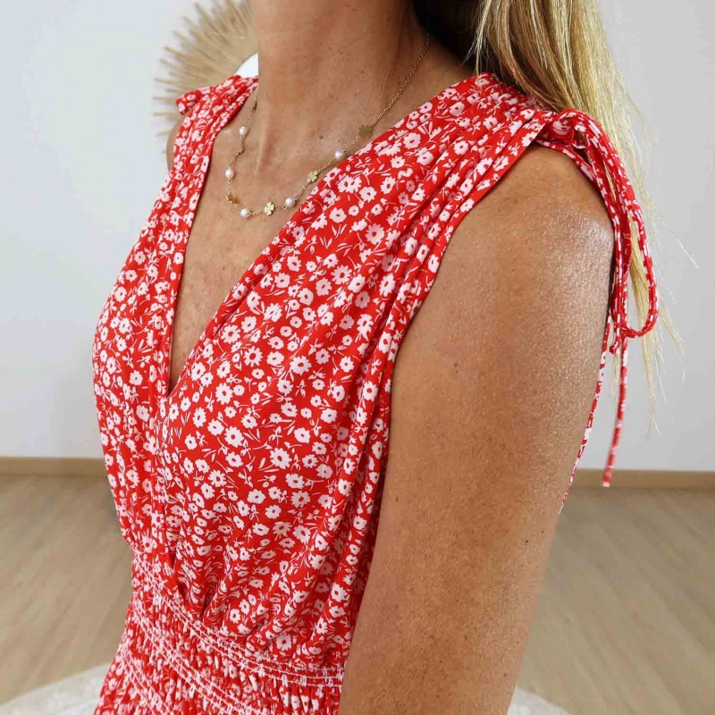 Robe bohème chic rouge femme fluide