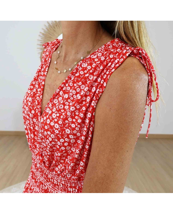 Robe bohème chic rouge femme fluide