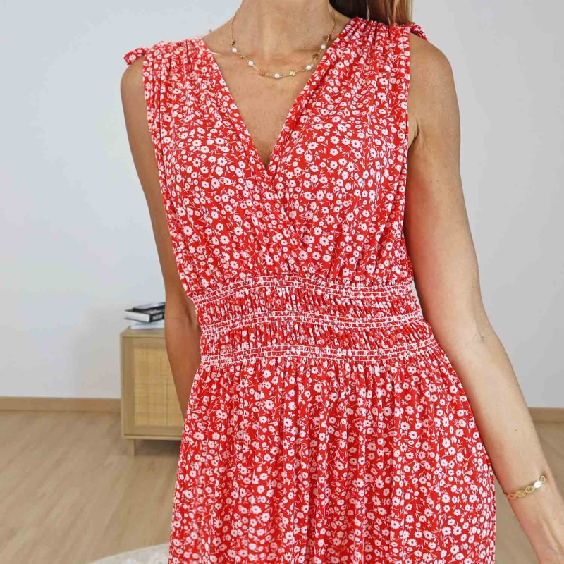 Détail liens à nouer épaules robe Camille rouge