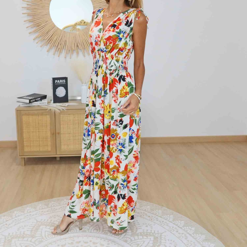 Robe longue magique Lily multicolore femme fleurie