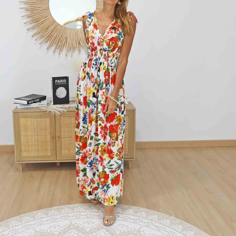 Robe longue femme imprimé floral coloré