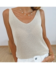 Débardeur MOA beige maille fine lurex