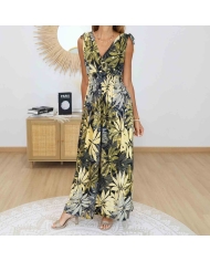 Robe longue noire et jaune style bohème chic