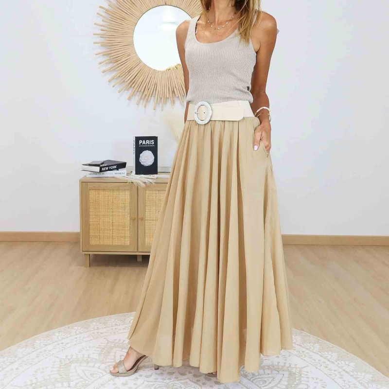 Jupe longue vaporeuse caramel femme