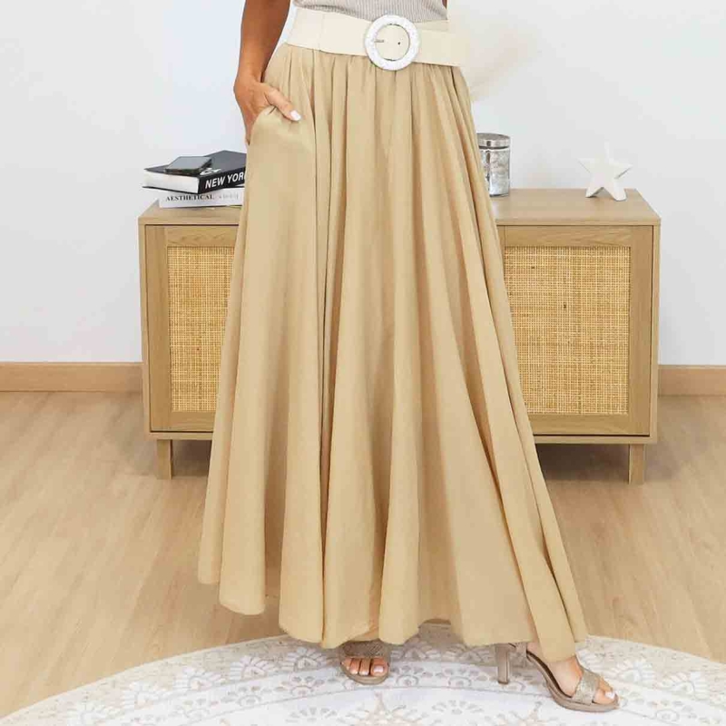 Jupe longue coton caramel avec poches