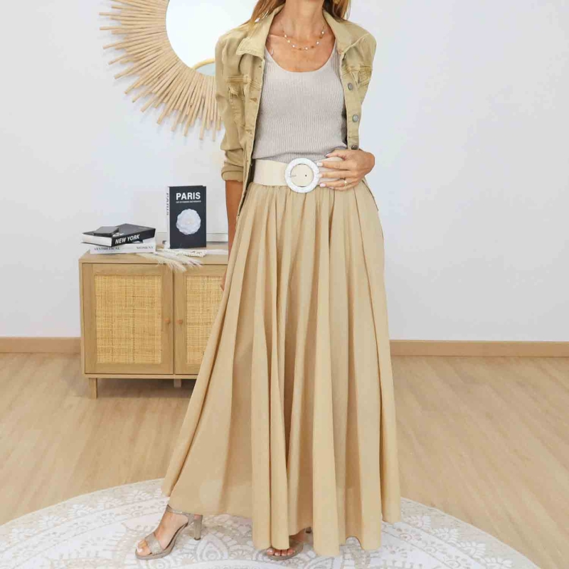 Jupe longue bohème chic coton caramel