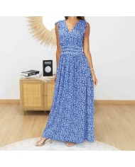 Robe longue fleurie bleue femme
