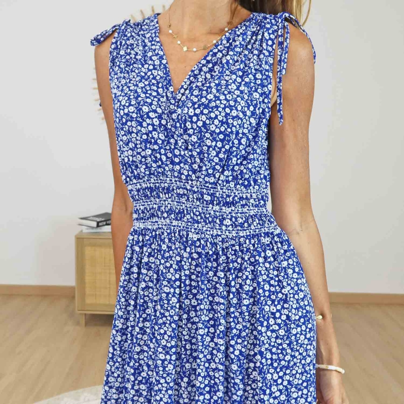 Robe longue bohème bleu et blanc