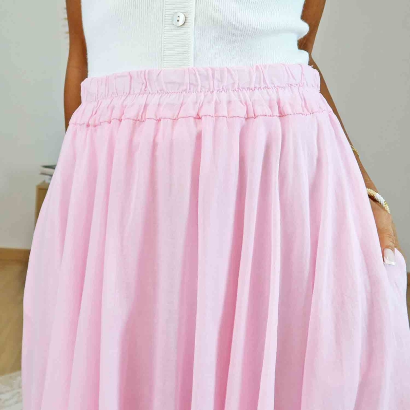 Jupe femme taille élastiquée rose poudré