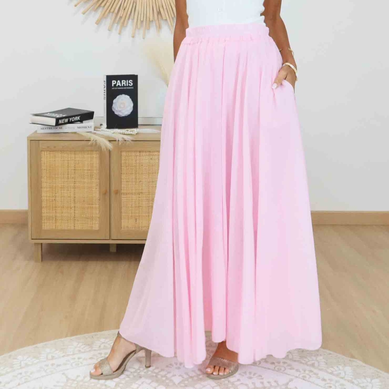 Jupe longue coton rose poudré femme