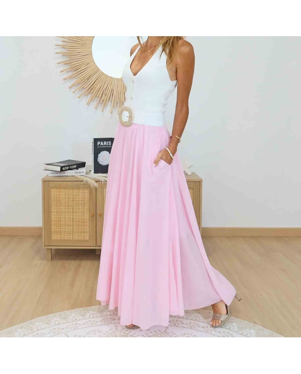 Jupe longue vaporeuse rose femme