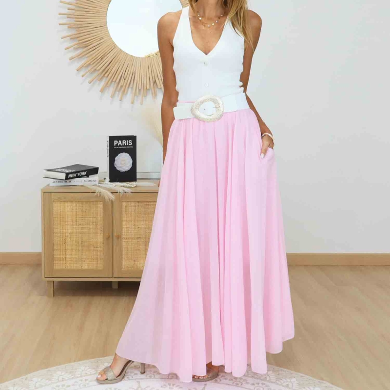 Jupe longue Manon rose poudré bohème chic
