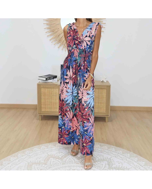 Robe magique Savannah rose corail imprimé tropical