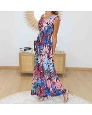 Robe magique femme rose corail et bleu