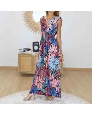 Robe longue bohème imprimé feuillage exotique
