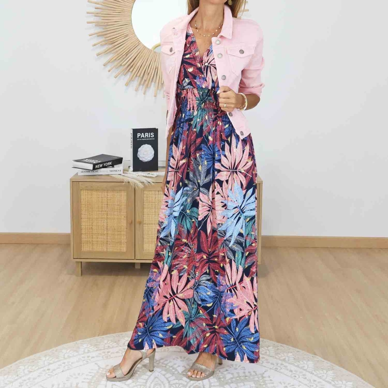 Robe longue estivale imprimé tropical