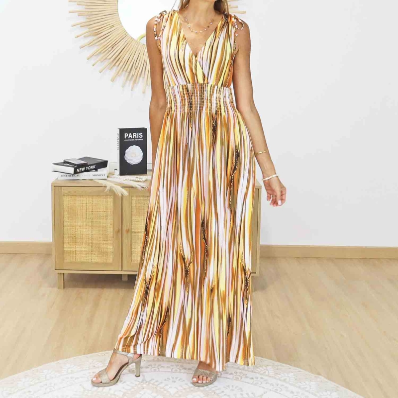 Robe magique Jade moutarde caramel femme