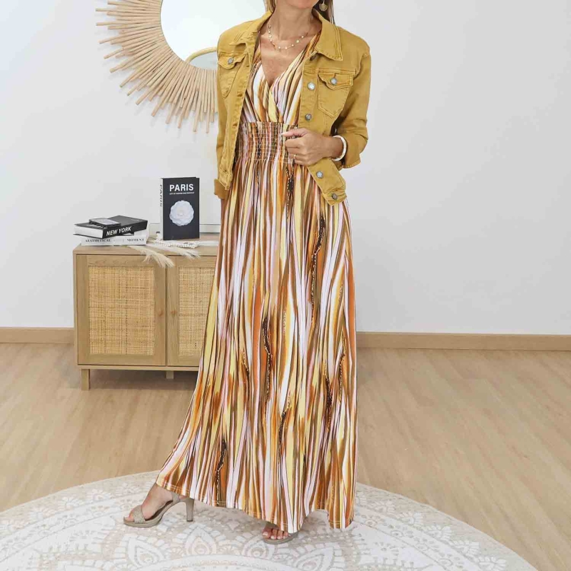 Robe longue dégradé moutarde caramel