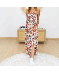 Robe longue fleurie bohème blanche multicolore