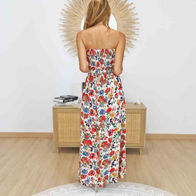 Robe longue fluide multicolore femme