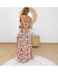 Robe longue fleurie femme fond blanc