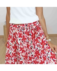 Jupe fluide imprimé floral rouge femme