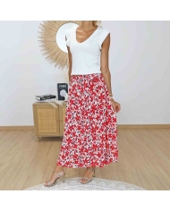 Jupe taille élastique fleurs rouges