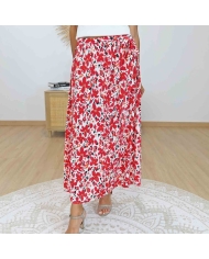 Jupe fleurie rouge longueur midi
