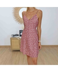 Robe de vacances femme bois de rose à pois