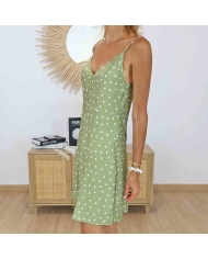 Robe d'été Tiffosi vert sauge à pois blancs
