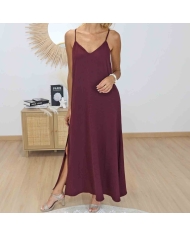 Robe longue fluide bordeaux prune femme