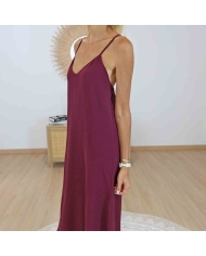 Robe longue fluide bordeaux prune avec bretelles réglables