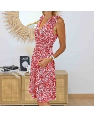 Robe magique Noélie rouge imprimé végétal vue de profil