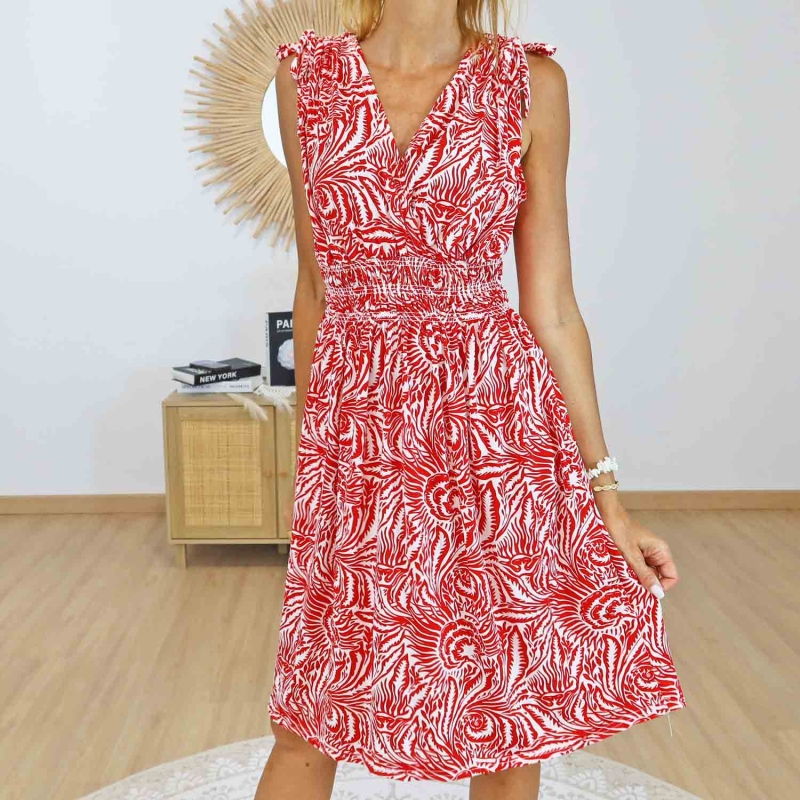 Robe femme rouge et blanc collection été Mademoiselle Caprices